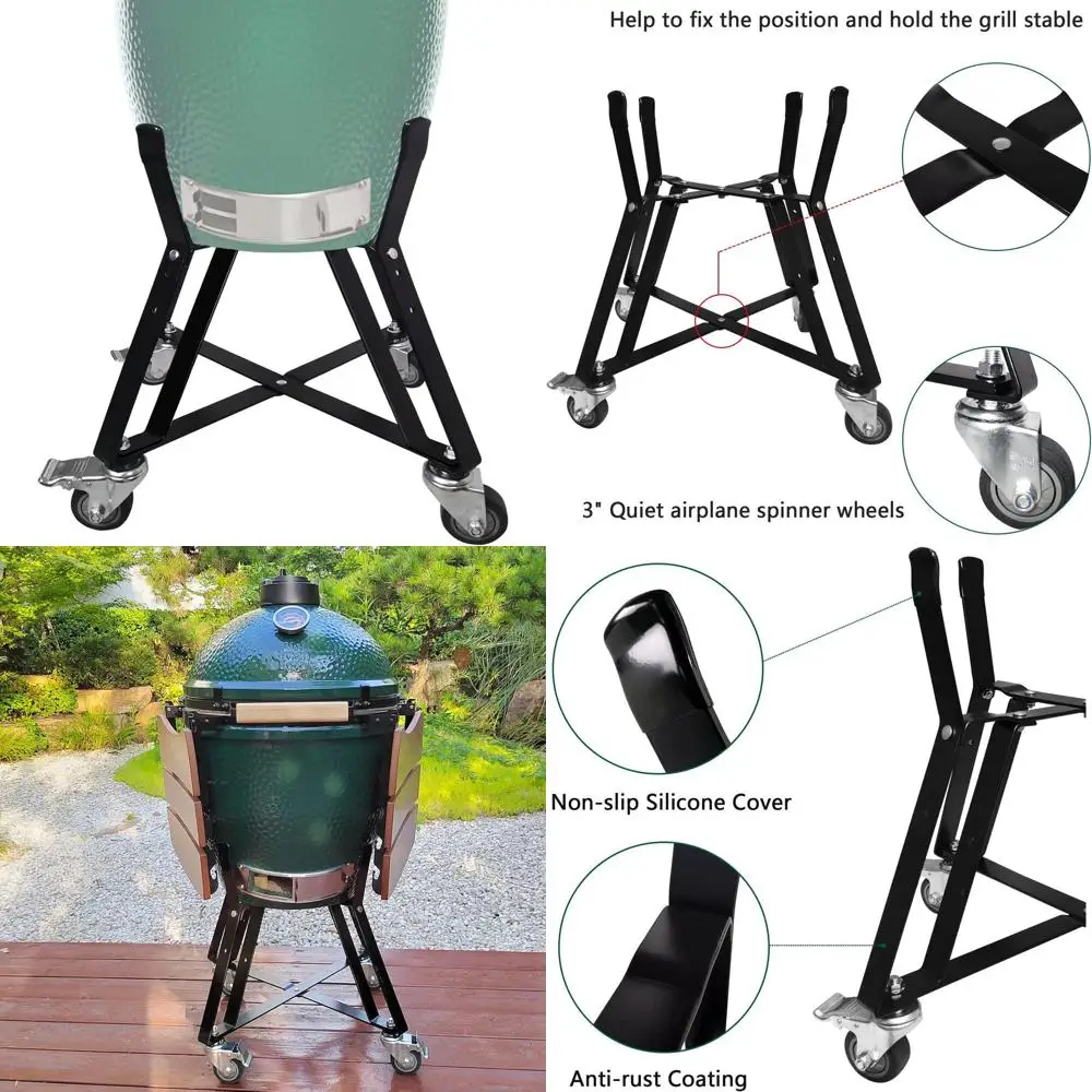 

Премиальные аксессуары для грилей Kamado: прочные поворотные колеса с фиксаторами, сталь с порошковым покрытием, подставки для грилей.