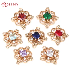 6PCS 18K Gold Color Brass and Zircon 2 Holes Rhombus Connector Charms Pendants Diy Jewelry Making Earrings Accessories for Women