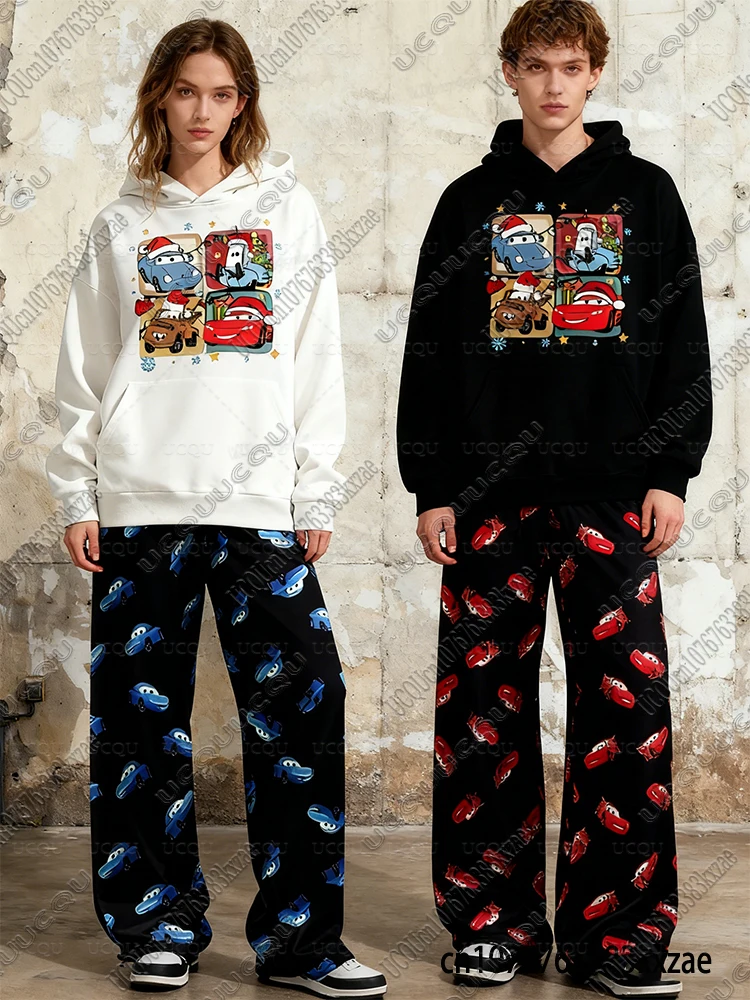

The Cars Lightning McQueen&Sally Autumn Winter Cotton Hoodies With Pajama Pants Men Women Oversized Christmas Sets Couple Gifts