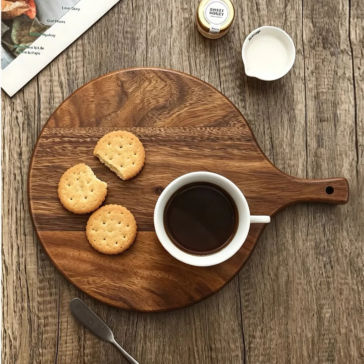 Solid Walnut Wood Cutting Board with Handle, Nordic Bread Board Steak Serving Tray Kitchen Chopping Board, 40x30cm Home Use Gift