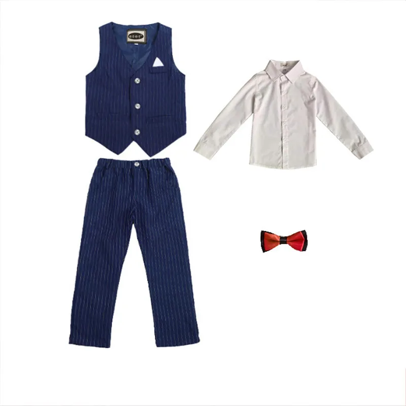 Boys Top Stripe Waistcoat Clothes Sets Kids Shirt Vest Trousers Formal Dress Suits Child School Uniform Baby Toddler Outfits