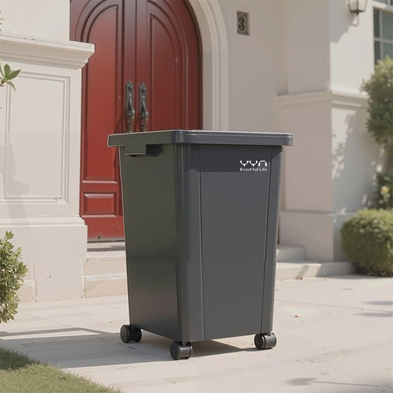 

Outdoor Large Capaci Wheel-equipped Tra Can for Villa Kitchen Home Use Durable Square PP Material Waste Bin 50 Liters