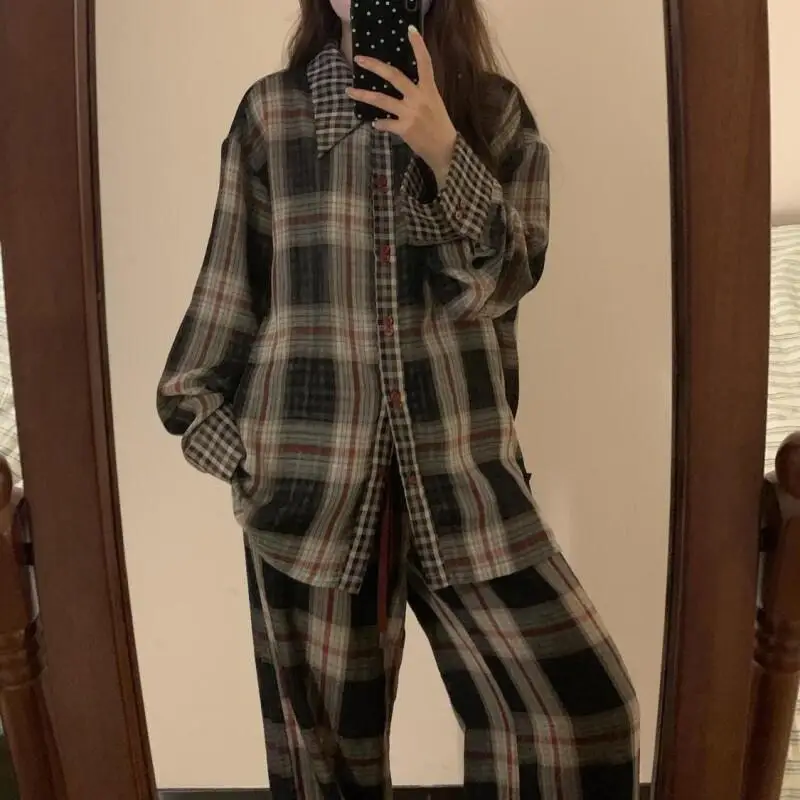 Conjunto de pijamas para mujer, pijamas cálidos de invierno para mujer, ropa navideña a la moda para el hogar, pijamas, conjunto de pijama lindo y suave con rejilla