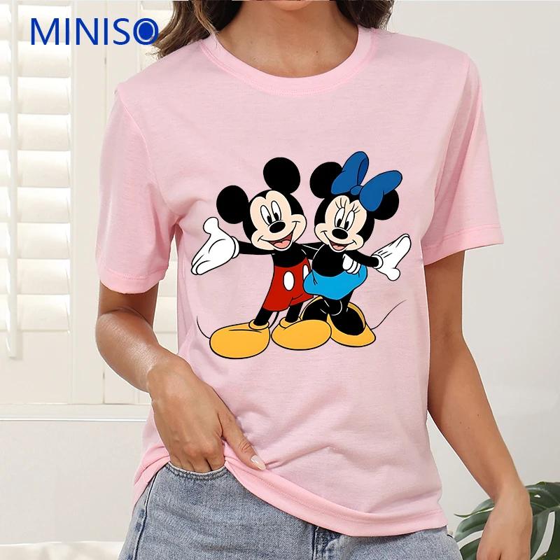 

Clothes Trends Custom Disney Mickey Minnie Printed Cotton Y2k Loose Top Ladies Plus Size Woman Clothing Black t-Shirt Women