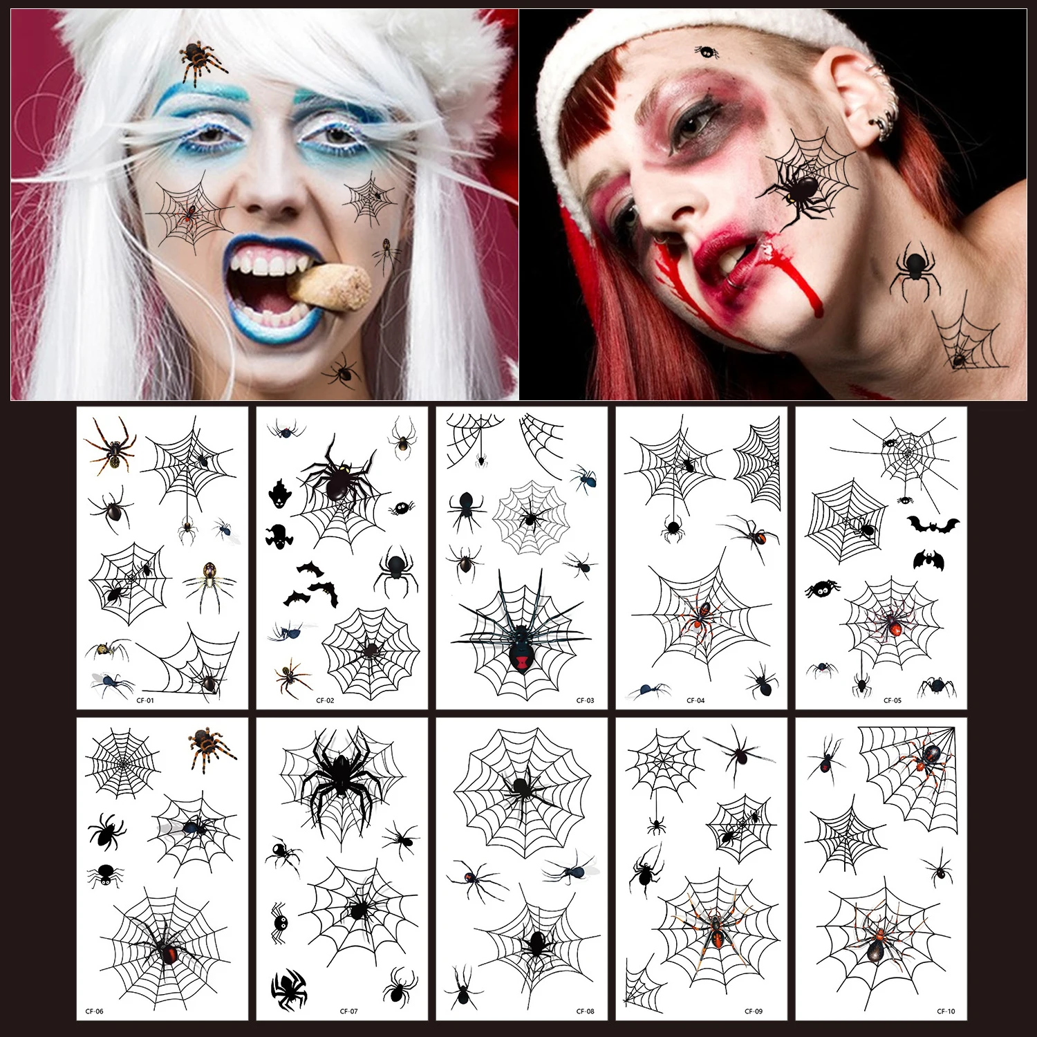 

Halloween spider web Cartoon Tattoos Stickers Temporary Bloodstain Wound Costume Festival Celebration Make Up Arm Face Tattoo