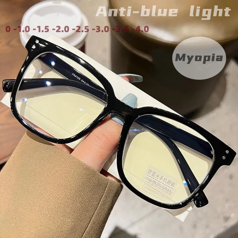 

New Fashion Women's Myopia Eyeglasses Anti-blue Light Near Sight Glasses Vintage Finished Optical Eyewear with Diopters 0~-4.0