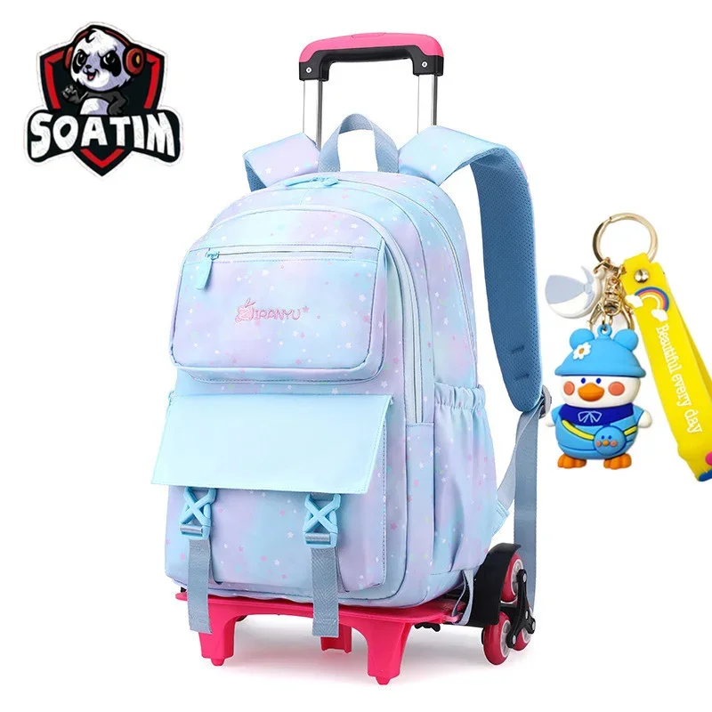 Trolley Schoolbag com rodas para crianças, Sacos de livros removíveis para crianças, Mochila escolar para meninas, Bagagem