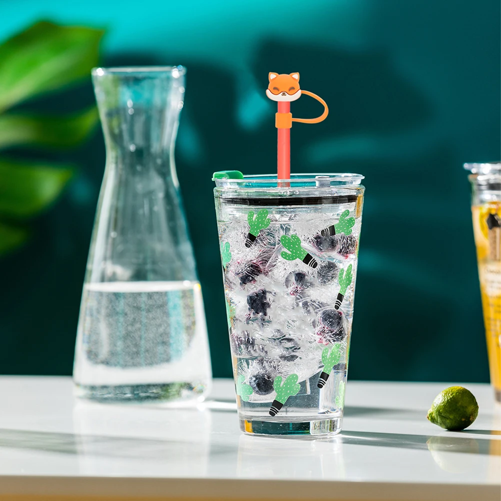 

10 Pcs Fox Straw Cap Tips Lids Covers Straws Coffee Cup Silicone Caps Silica Gel for Tumblers Cute