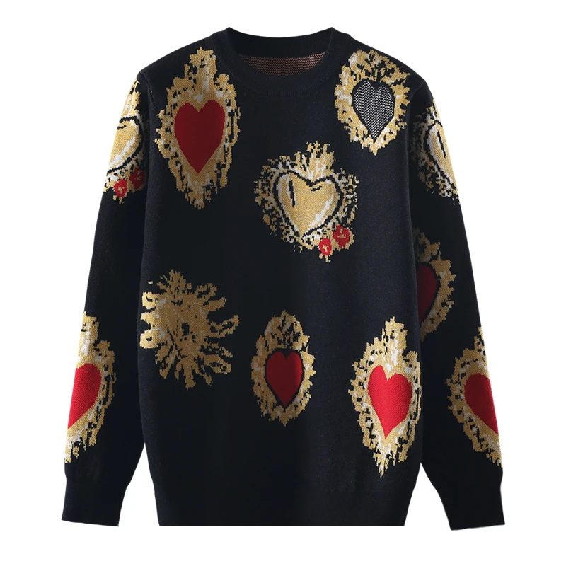 

High-End 2025 New Heavy Gold Tead Embroidery Loose round Ne Knitted Sweater Women's Faionable Comfortable Cotton Inner ...