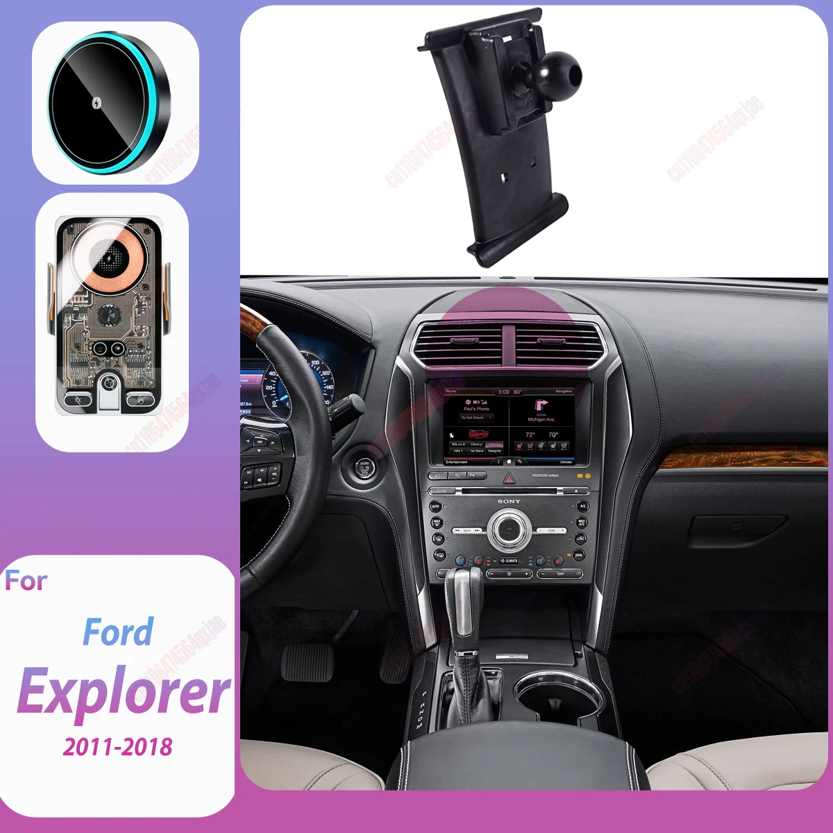 Suporte para Telefone de Carro para Ford Explorer 2011-2018, Carregador Sem Fio, Suporte Magsafe com Fixação Automática e Ímã Forte, Acessórios para C