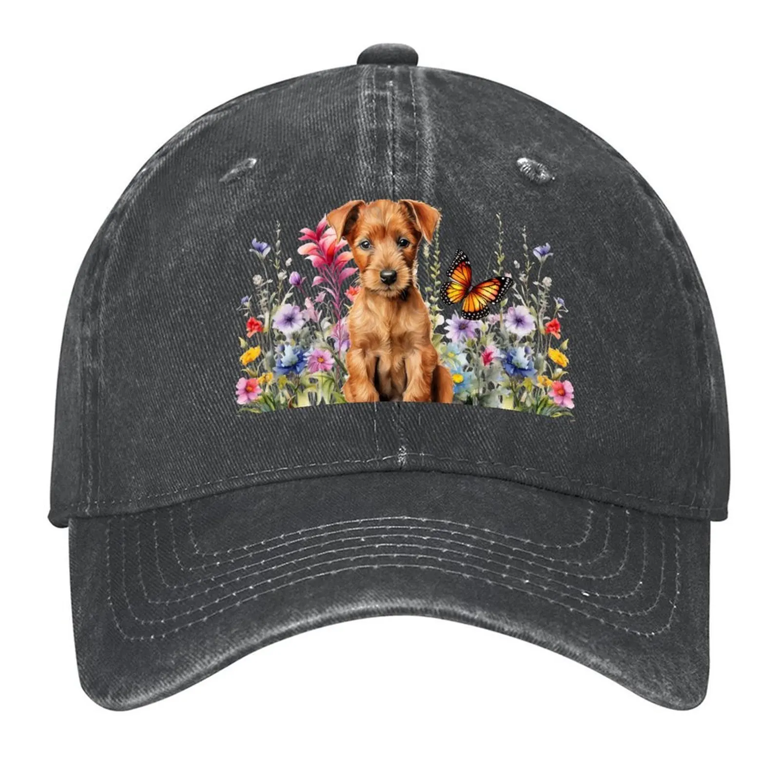 

2026 Irish Terrier Puppy With Spring Flowers Baseball Cap Fun Hats Fishing Cap Luxury Cap Custom For Women Men's