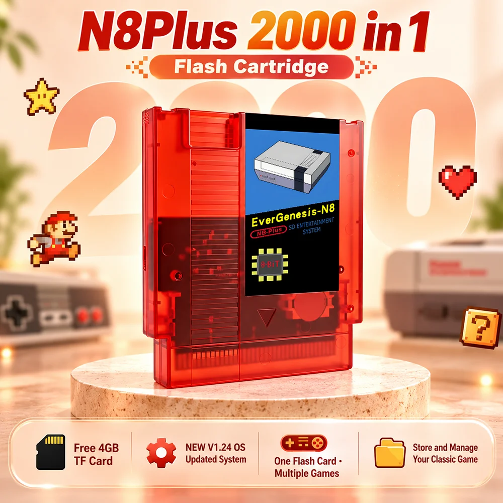 N8 Plus 2000 Games Multicart Flash Card for NES FC OS V1.24 Retro Game Card for 8-Bit US Family Computer Video Game Console