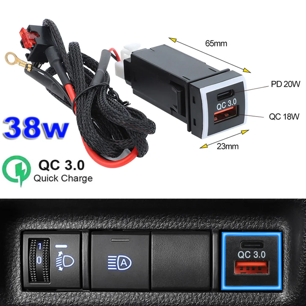لتويوتا شاحن سيارة نوع-C USB PD QC3.0 الهاتف المحمول شاحن سريع لكامري كورولا Rav4 برادو 2019 2020 2021 2022 2023