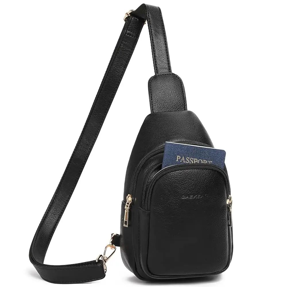 Sling Bag for Women Small Cross Body Fanny Packs Trendy Chest Bag for Travel, Vegan Leather with Adjustable Strap