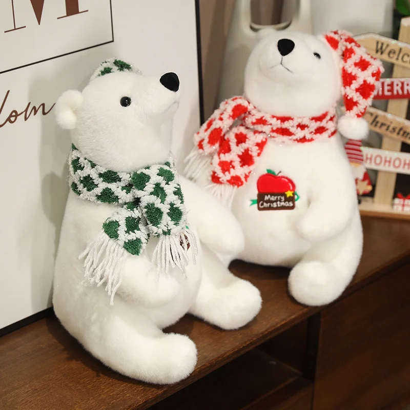 30-60 cm Collezione natalizia Orso polare Peluche Bambola Cuscino Enorme Sciarpa di usura Orso bianco di alta qualità Peluche Decorazione natalizia