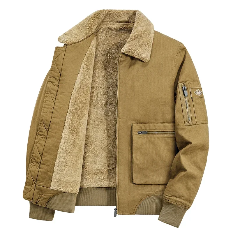 Winter Turn-down Collar Men Parkas Coats Fashion Lamb Cashmere Thicken Male Clothes Casual All-match Cotton Jacket Quality Warm