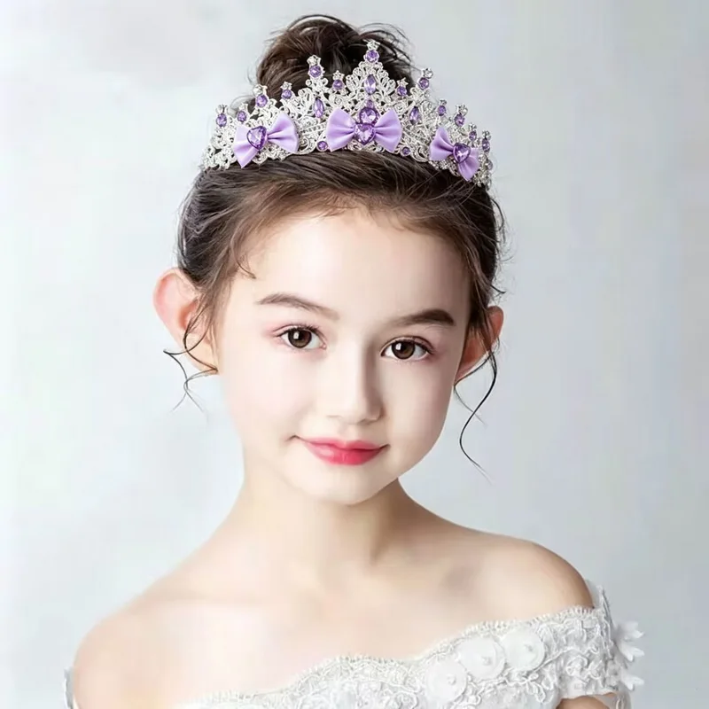 2026 Princess cute luxury Crystal Crown girls Party Wedding pink crown kids bow Hair Headband red fairy crown  Gift