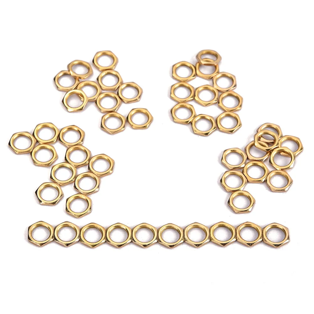 50Pcs 8Mm Zinc Guitar Bass Socket Jack Nut Fine Thread Thin Profile Replacement Hardware Compatible with Most Instruments Gold