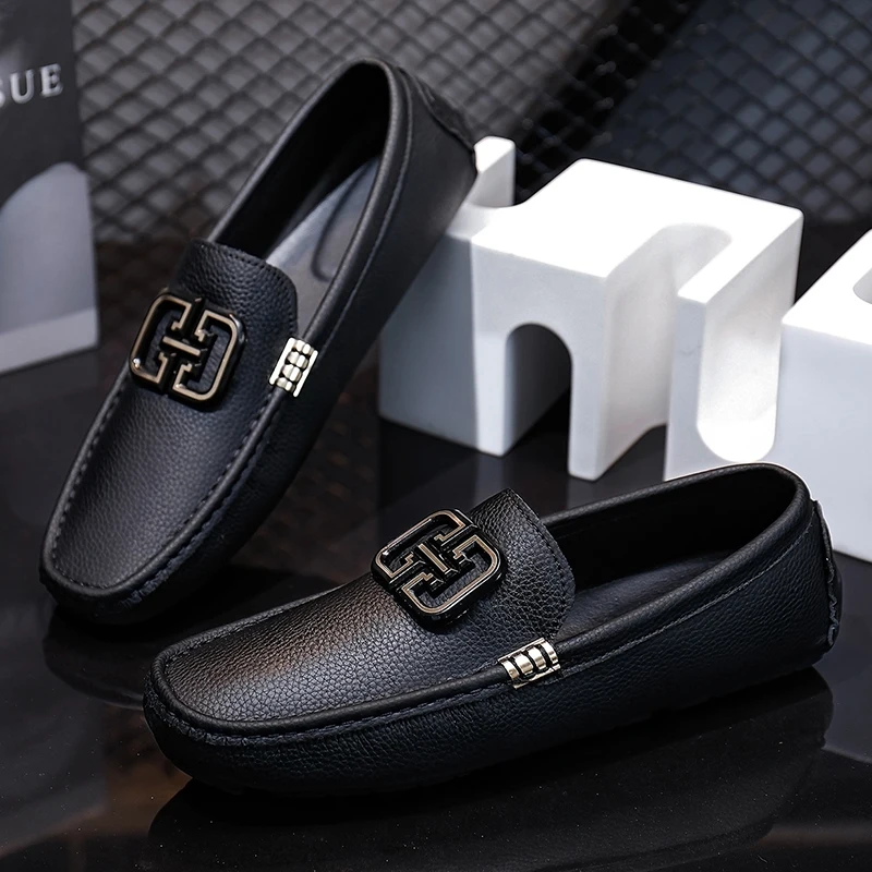 Fashion Black Men Casual Moccasin Shoes Gentleman Youth Trendy Driving Shoes Light Weight Mens Casual Loafers Big Size 38-46