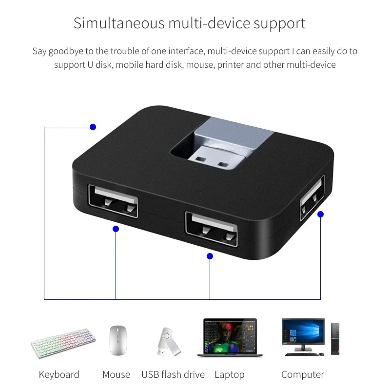 Anmck Hub Usb 4 port, pemisah antarmuka USB 2.0 stasiun Dok dapat diputar untuk Laptop PC komputer Macbook Air USB Hub