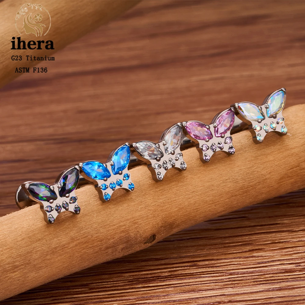 G23 Titanium Butterfly Heart Shape Piercing Ear Stud 16G CZ Tragus Cartilage Helix Conch Pierc Stud Earrings Women Body Jewelry
