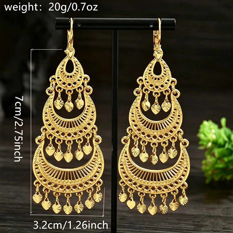 Chic Algerian Bridal Heavy Earring with Tassels Gold Plated Drop Earring for Women