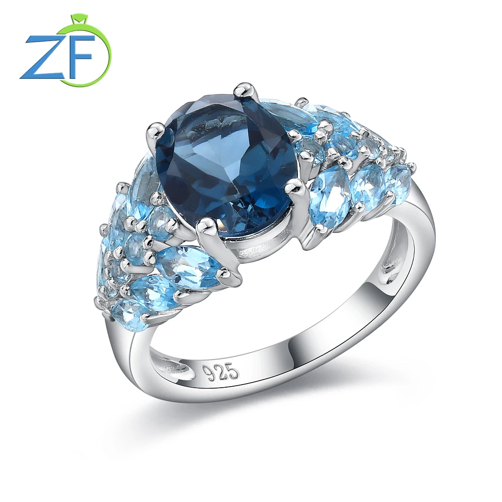 GZ ZONGFA 100% 925 Sterling Silve Ring for Women Natural Topaz 5Carats Gemstone Oval Cut Luxury Wedding Party Fine Jewelry