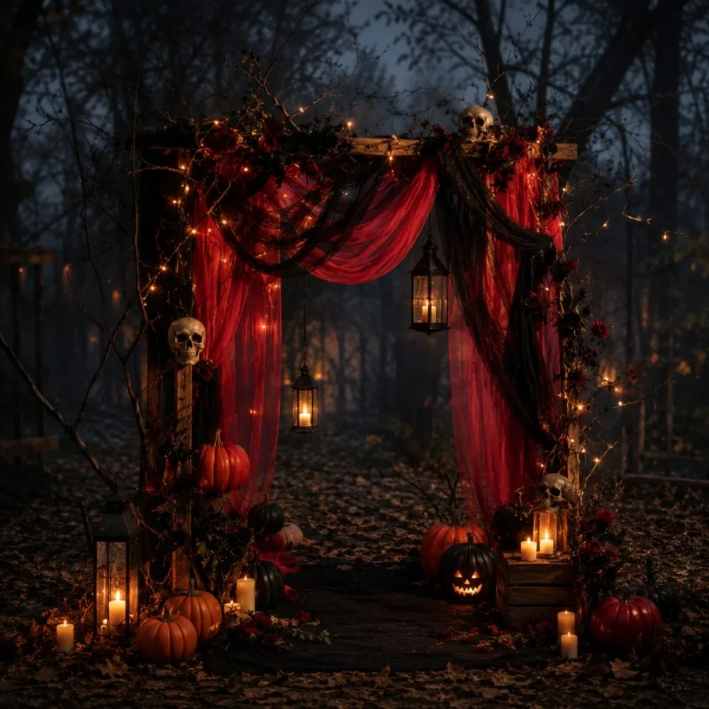 1pcs Black&Red Sheer Fabric for Halloween Made of Chiffon Material Designed in a Spooky Style  for Various Decorative