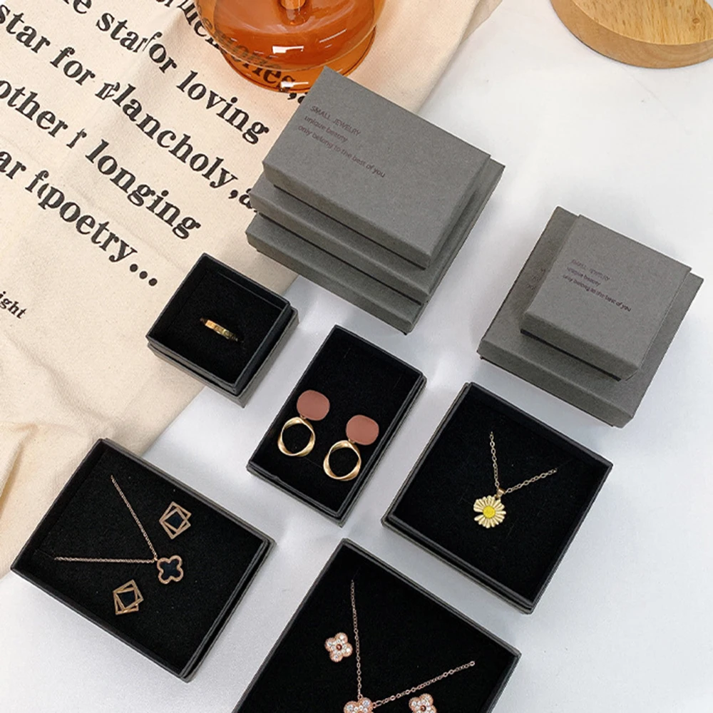 Grey Black Paper Jewelry Box Bracelet Necklace Ring Earring Box Handmde Kraft Wedding Gifts Packaging Box Jewelry Accessories