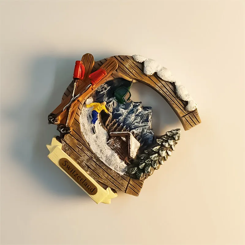 Jungfrau ski snow chalet decoration magnetic fridge magnet resin material in Bern Oberland, Switzerland