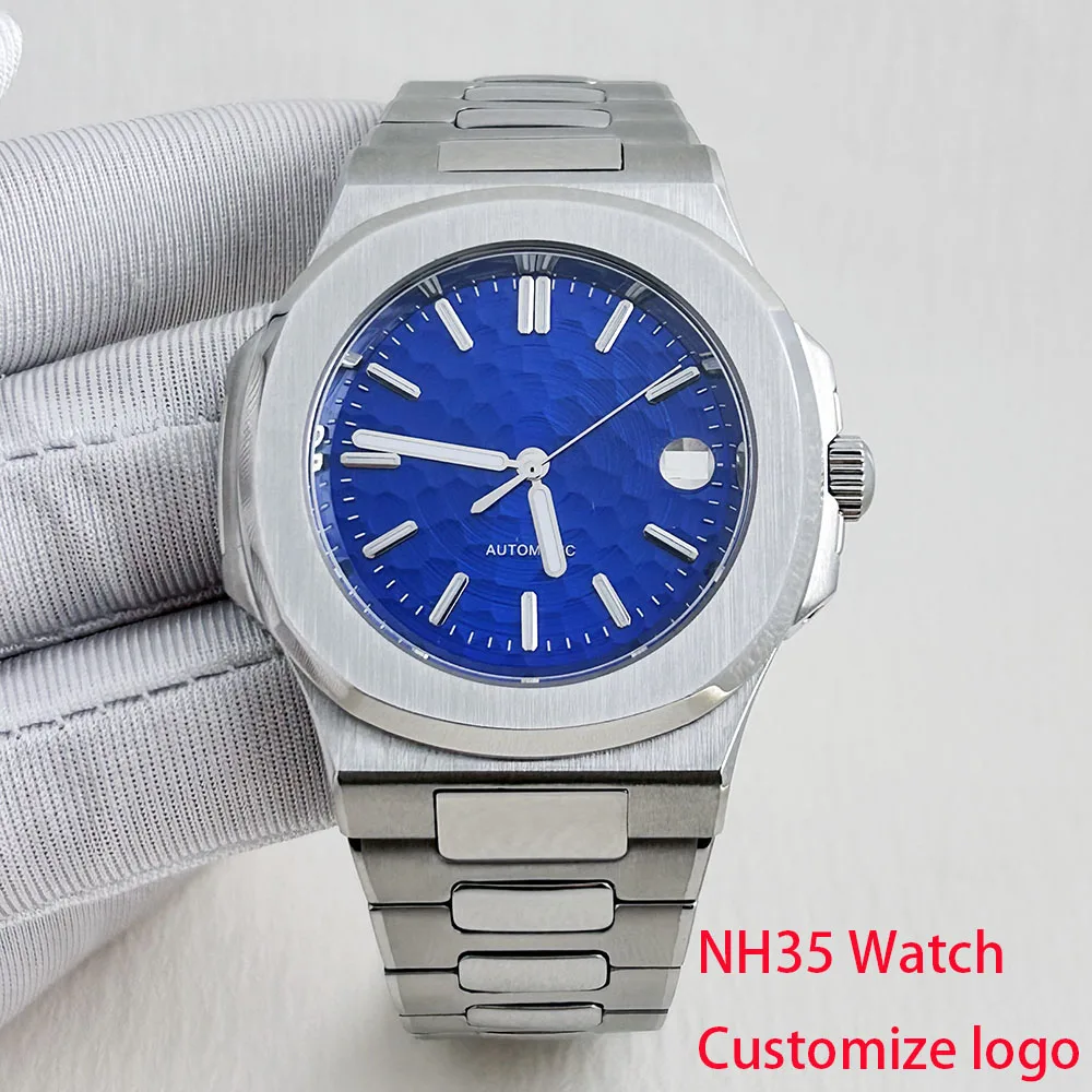 New NH35 Watch Man's Watch Customize logo Dial Stainless Steel Mechanical Watch Fit NH35 movement Watch
