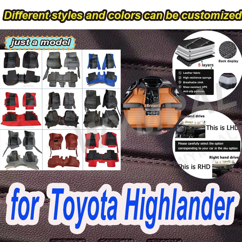

Роскошные автомобильные коврики для Toyota Highlander Seven Seats 2015, 2016, 2017, 2018, 2019, 2020 2021, автомобильные подушечки для ног на заказ