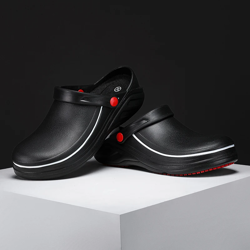 Men's Non-Slip, Waterproof, Oil-Proof Chef's Shoes, Soft-Soled, Lightweight, Wear-Resistant Work Shoes, Kitchen Shoes, Hotel Kitchen Toe-Toe Slippers