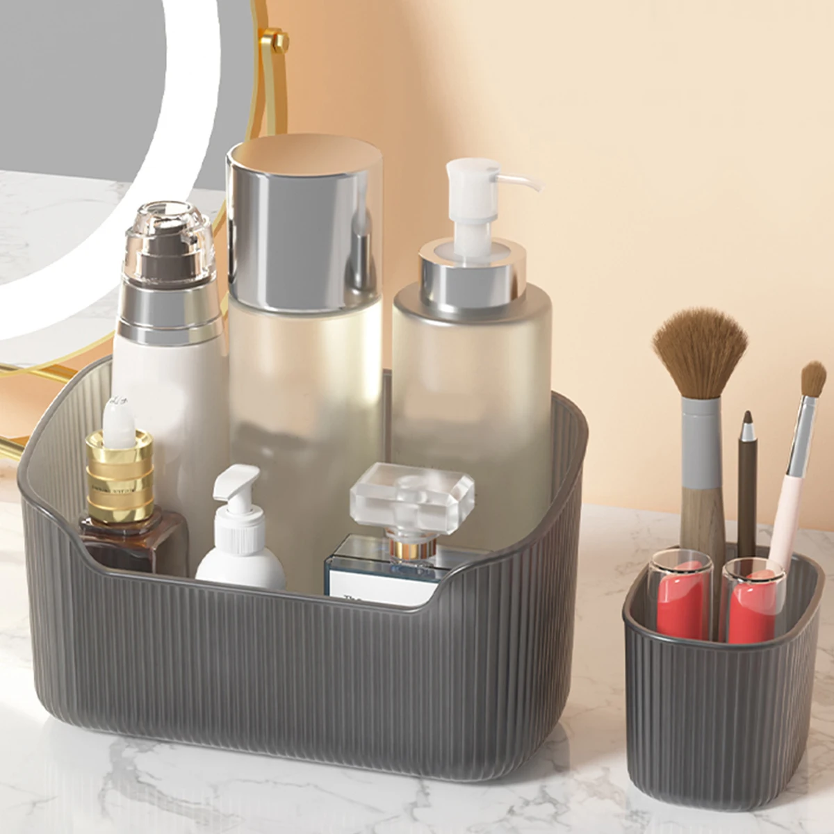 Plastic Makeup Organizer Bathroom Desktop Cosmetic Storage Box Toilet Large Capacity Multifunctional Mirror Cabinet Storage Case