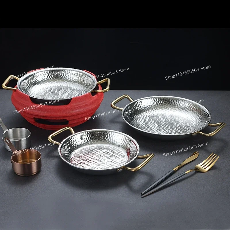 304 stainless steel Spanish seafood rice pot Commercial crayfish plate Flat bottom stewed rice pot Double ear frying pan hotpot