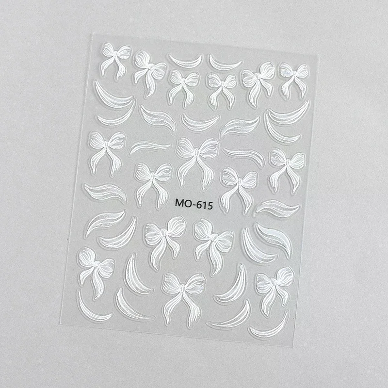 Autocollants pour ongles avec nœud en ruban blanc, 1 feuille, finition auto-adhésive, décalcomanies pour bricolage, manucure, décor à la mode