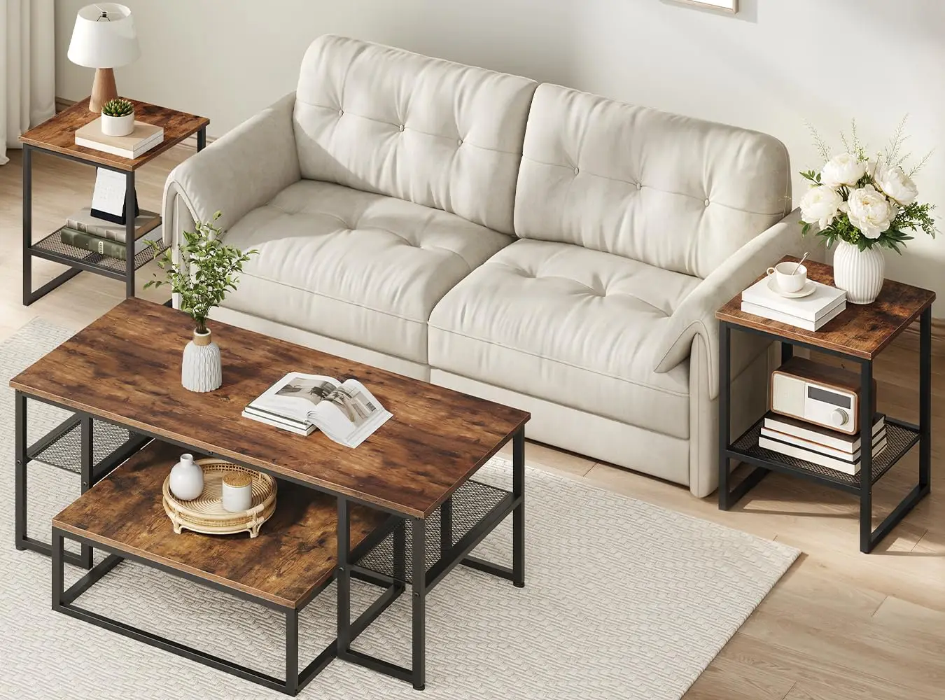 Nesting Coffee Table Set 4pcs Living Room Side End Tables, Customized