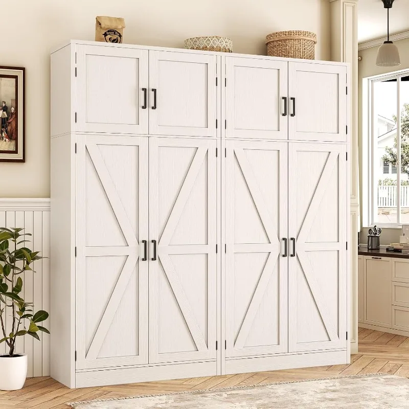 Unikito 71” Tall Kitchen Pantry Cabinet with Adjustable Shelves, 2 Pack | Large Farmhouse Storage Cabinets, Barn Doors