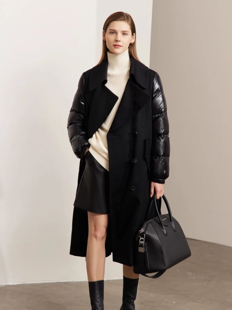 

AMII Minimalism Down Jacket Women 2025 Winter New Warm Fashion Commuter Solid Versatile Double-breasted Splicing Coats 12270525