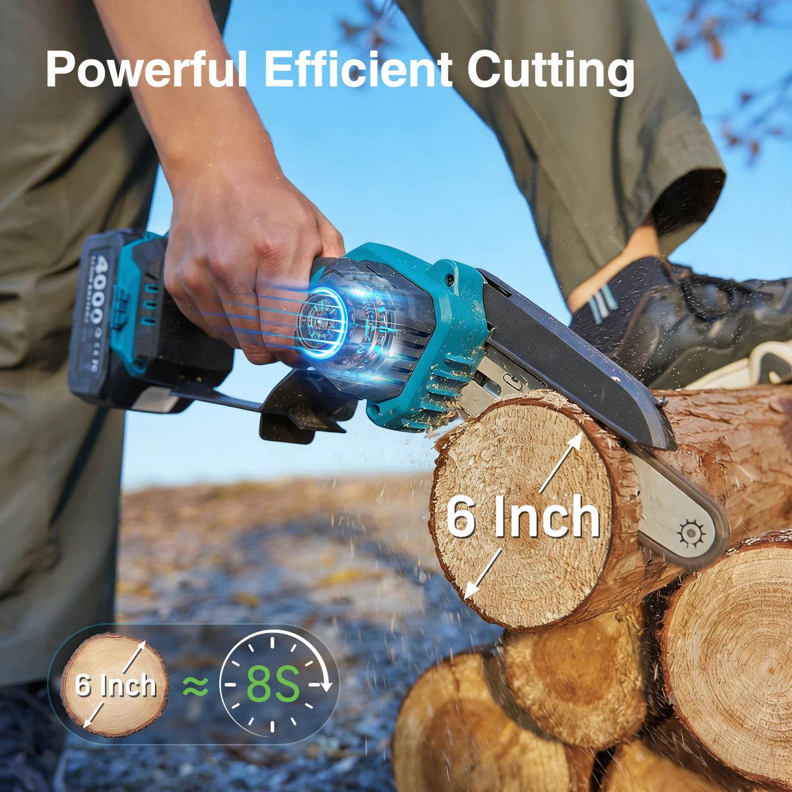 Taskstar 3-in-1 Brushless Pole Pruner & 6 Inch Cordless Chainsaw 30mm Electric Scissors Multi-Angle Adjustable Pole Saw for High Branches Pruning with 2 4.0Ah Batteries view 5