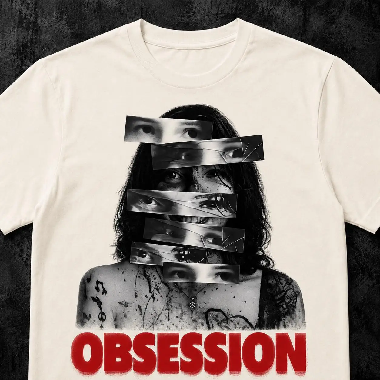 Obsession Graphic Face Collage T-Shirt | Surreal Portrait Design