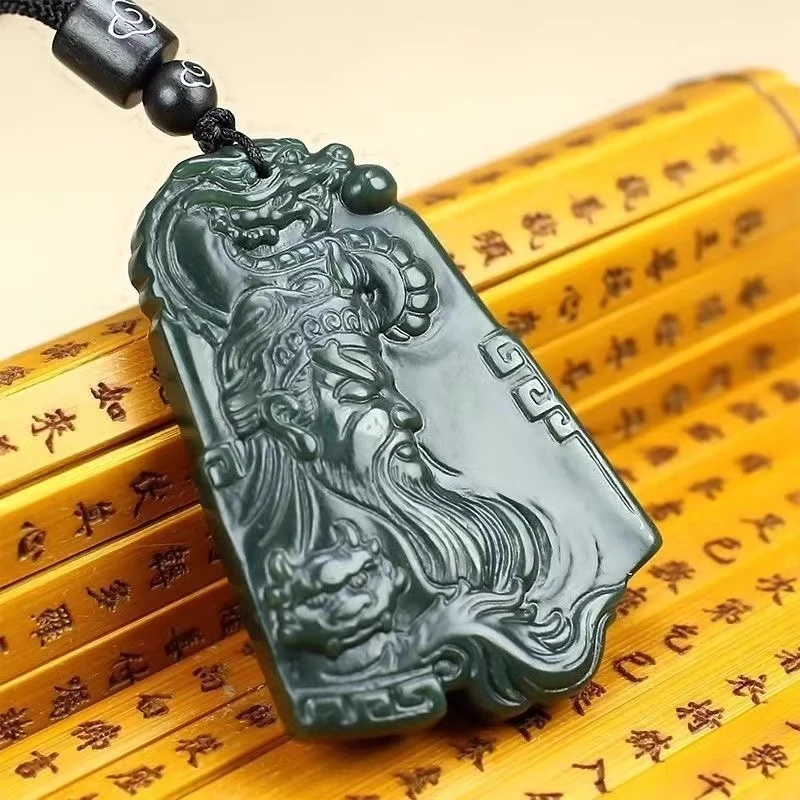

Hetian Gong Men, Martial God of Wealth Er Ye , Green Pendant, Guan Yu Jade Necklace
