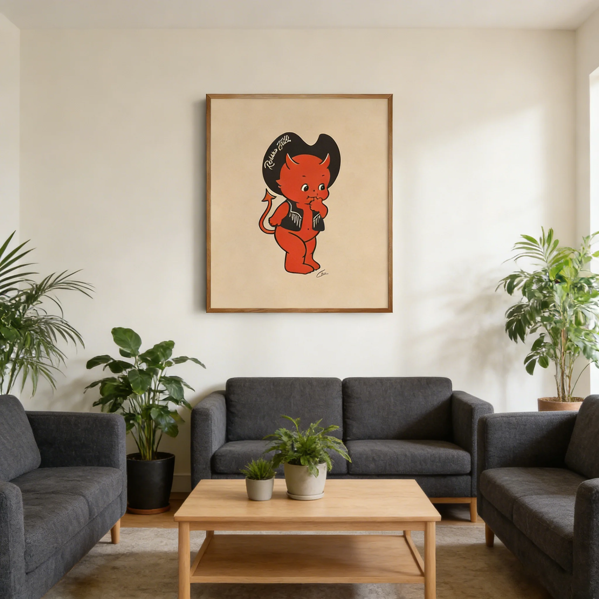 Kewpie Devil, Giclée Fine wall Art Print, Western Devil Print, Cowboy Devil Art, Retro Wall Art, UNFRAM