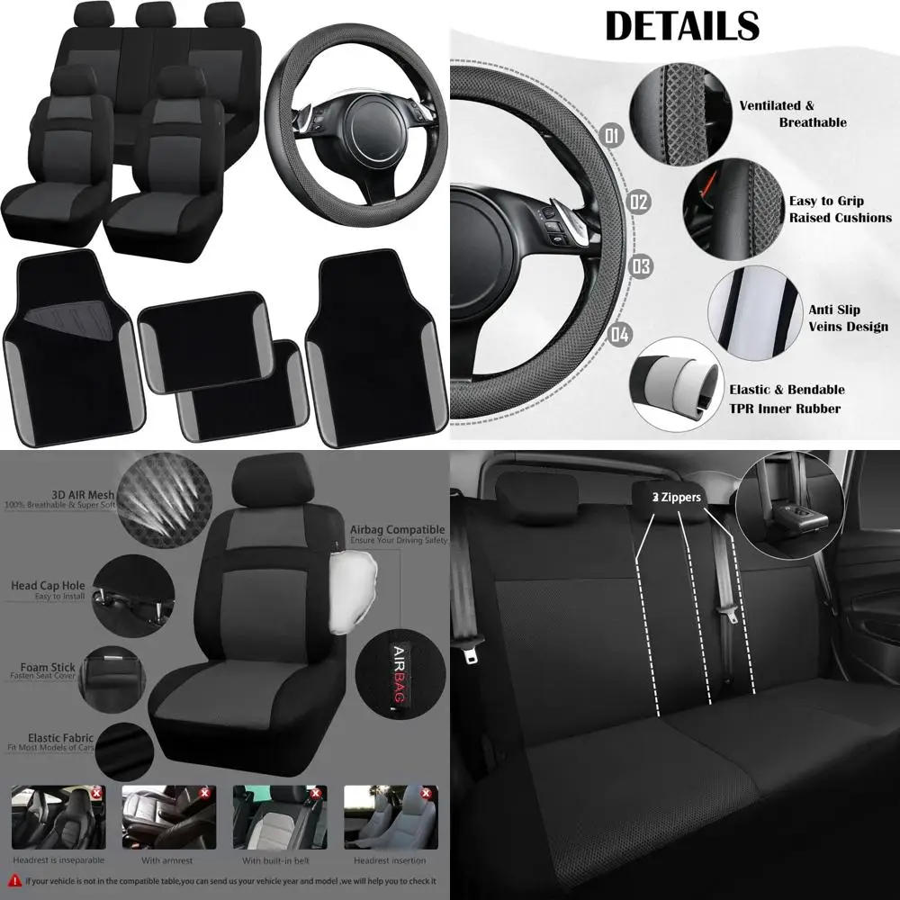 

CAR PASS 3D Air Mesh Car Seat Covers Full Sets w/5mm Sponge, 4Pcs Waterproof Car Floor Mats, Steering Wheel Cover Universal Fit