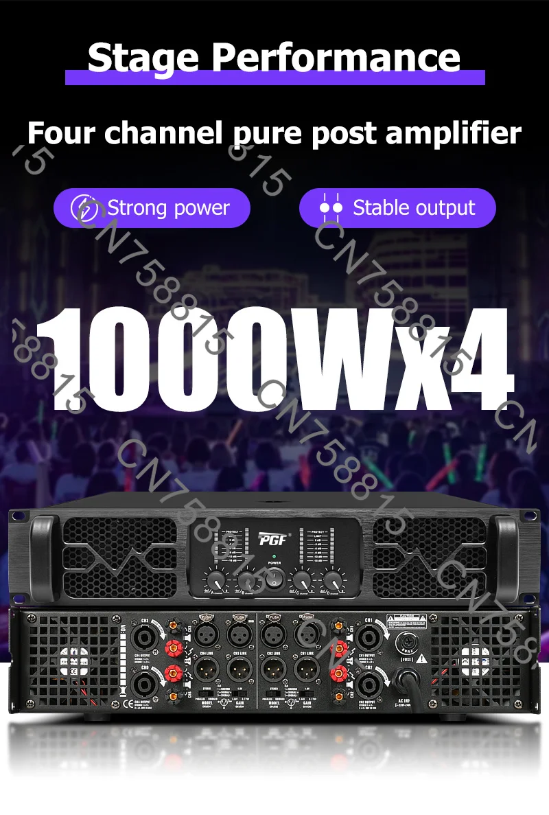 High Power Audio System Professional Sound Amplifier，Hot Sale New 2U 4 * 1000W 4-Channel Power Amplifier Class H Stereo Output
