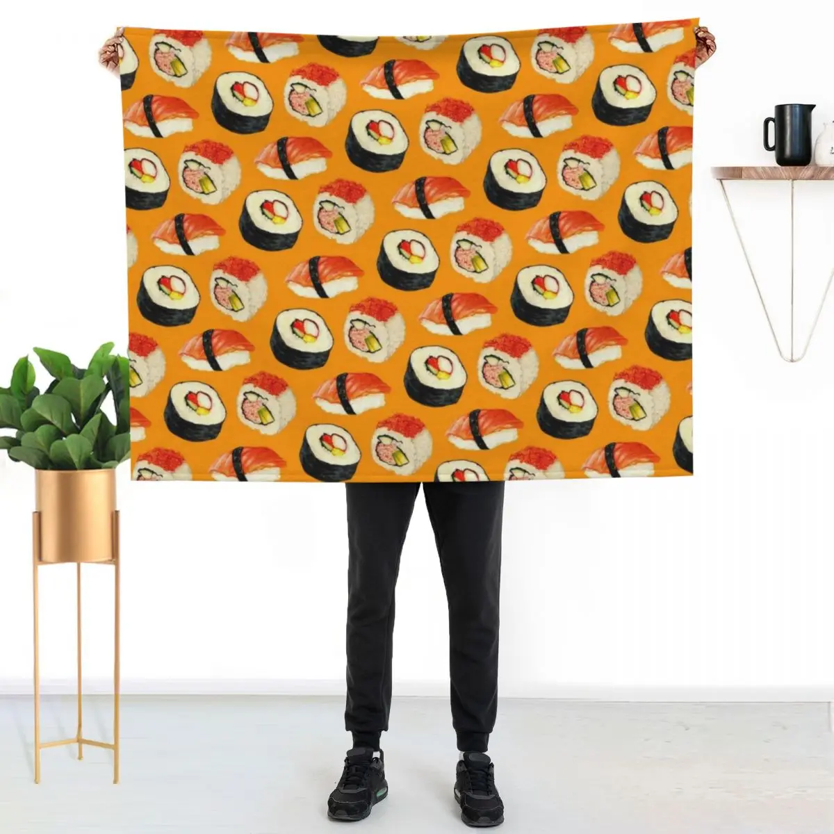

Sushi Pattern - Orange Throw Blanket Warm Napping Blanket for Office Couch Bed