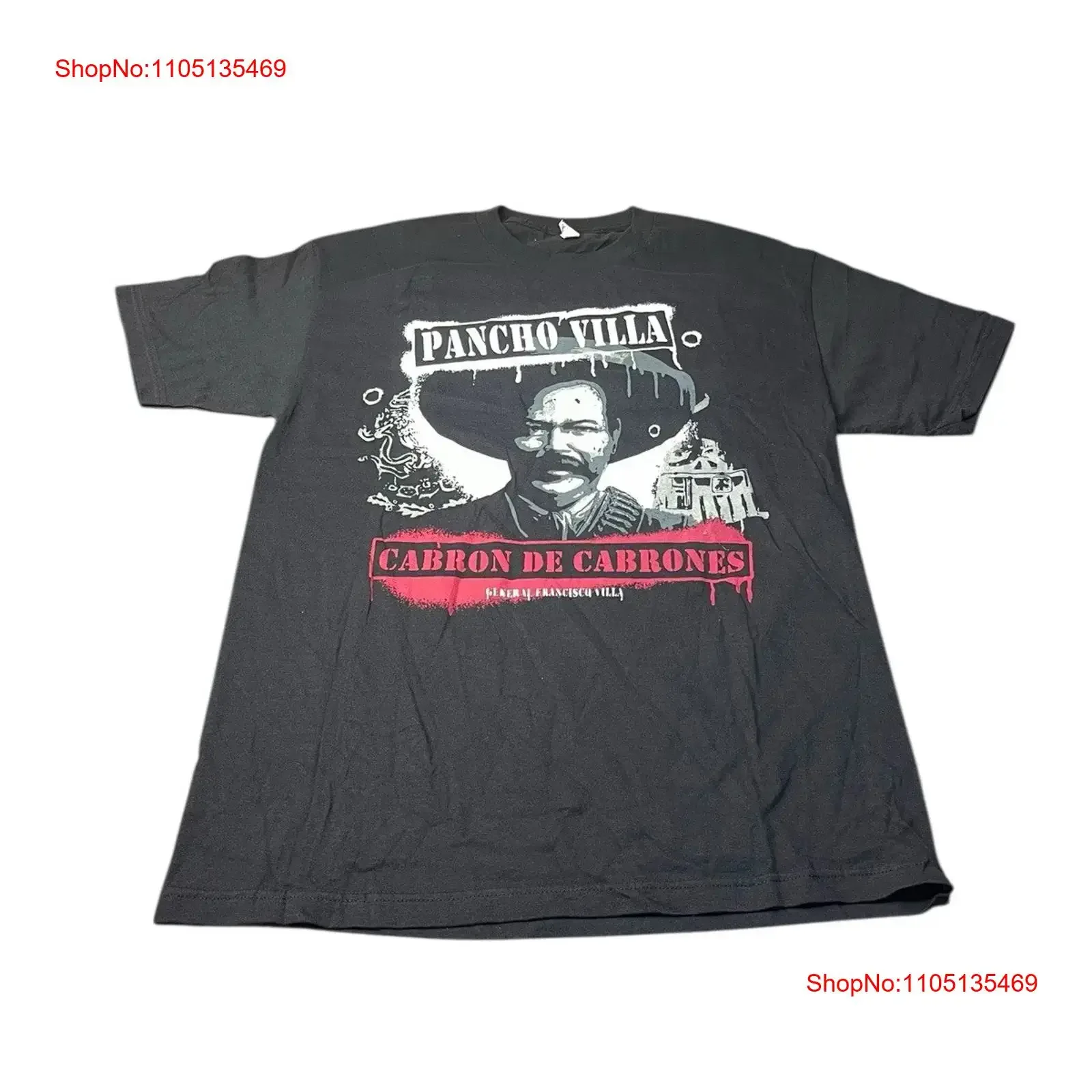 Pancho Villa Cabron De Cabrones General Francisco camiseta negra tamaño grande vintage gráfico lavado versátil ligeramente streetwear