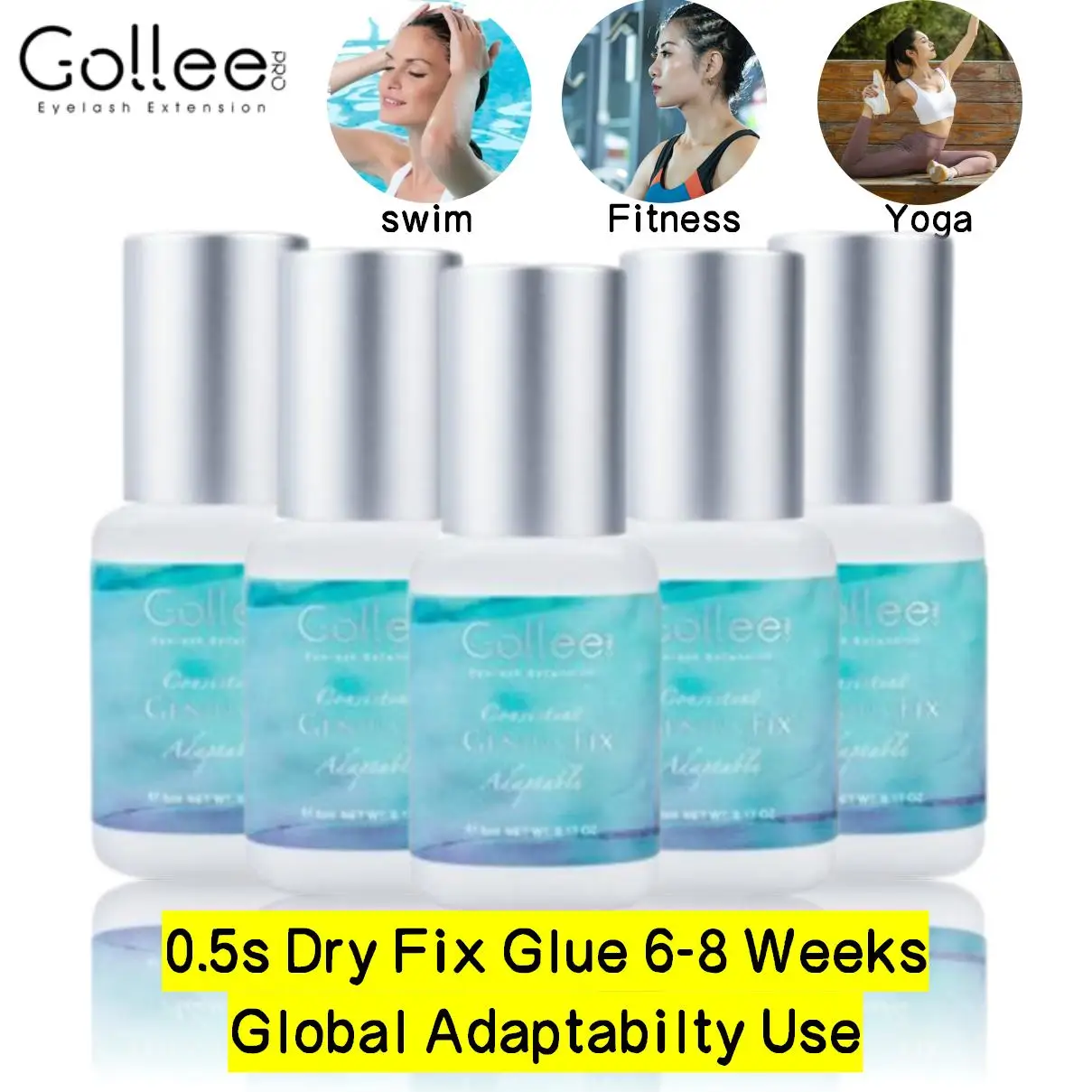 5PCS Gollee  0.5-1s Eyelash Extension Glue Fast Drying Professional Eyelash Adhesive Sweatproof for Running Waterproof Swimming