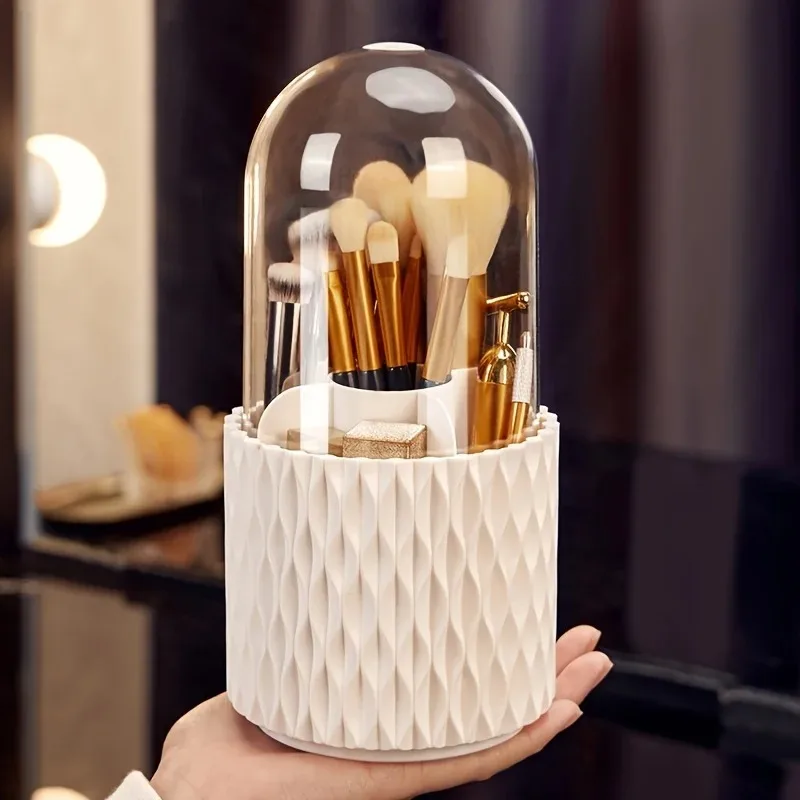 

1pcs Desktop Simple Pencil Case Rotary Lid Makeup Brush Storage Barrel Lipstick Cosmetics Dustproof Storage Barrel Dormitory