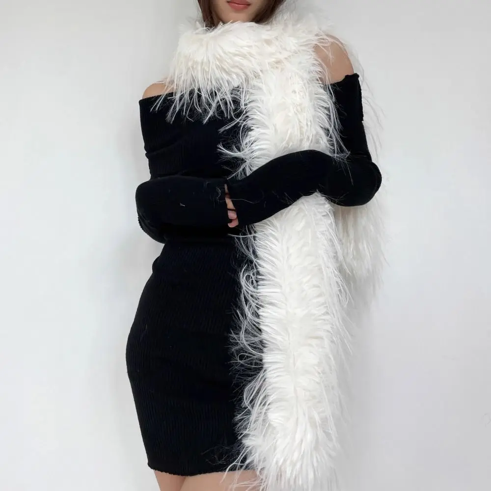 

Корейский стиль 180 см, длинный полосатый шарф, вечерние толстые пушистые шарфы Y2K для девочек, теплый шарф из искусственного кроличьего меха, роскошные накидки, шаль на открытом воздухе